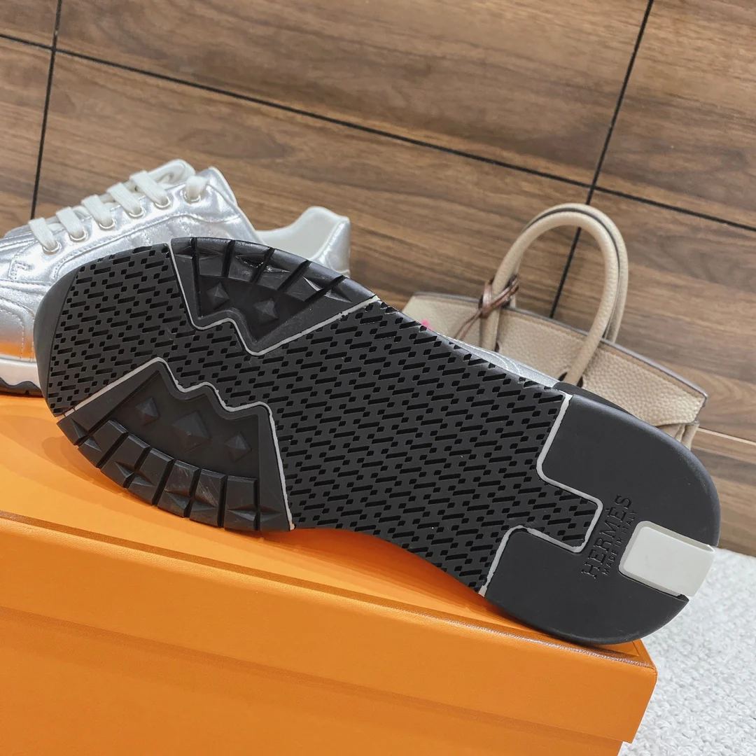 Новинка весны 2022 года от Hermes - Кожаные повседневные кроссовки - Унисекс - Серебристые