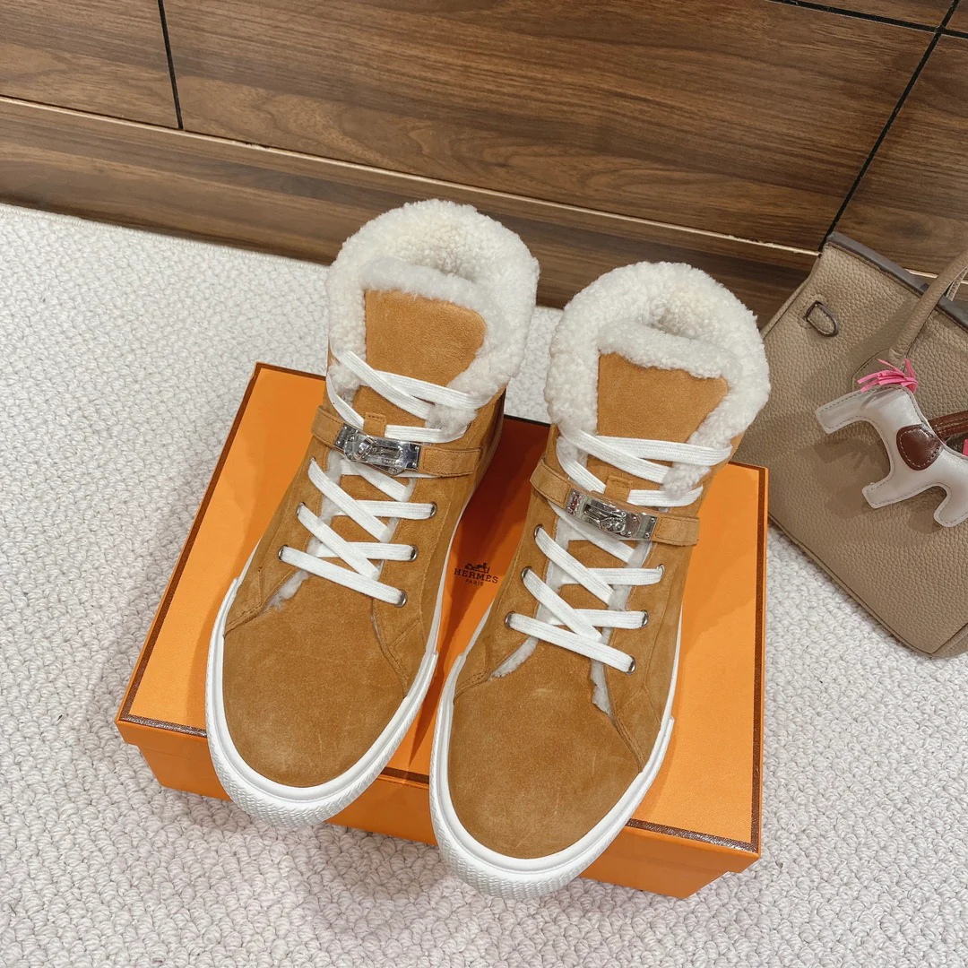 Высокие шерстяные кроссовки Hermes Kelly - унисекс - светло-коричневые
