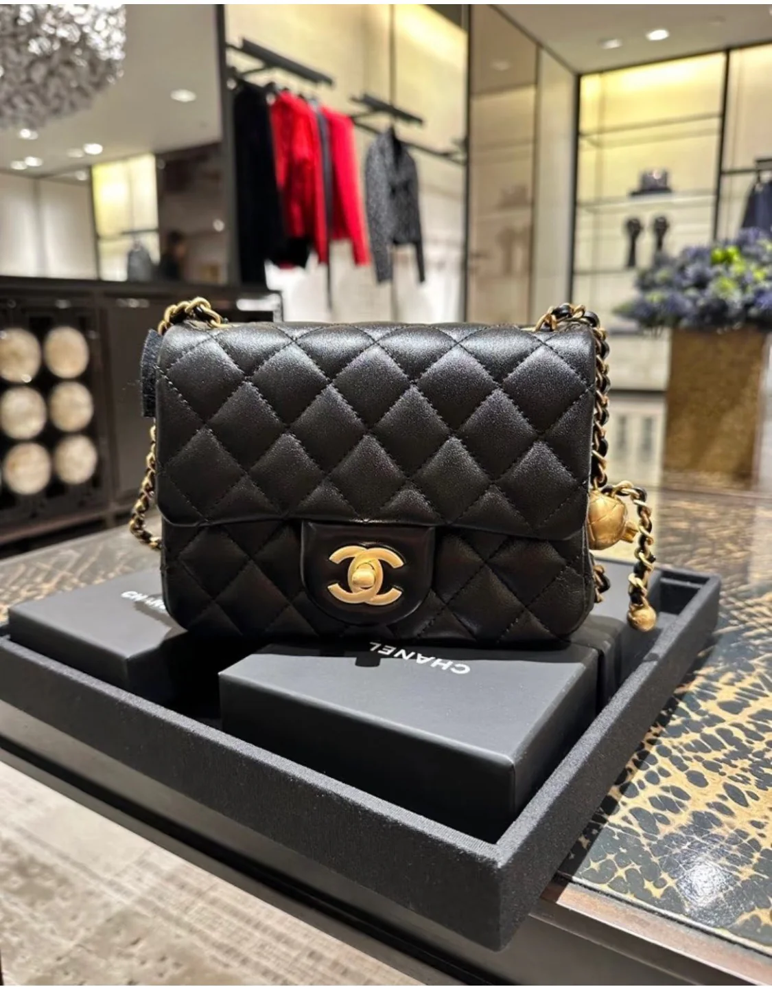 Chanel 24k Gold Globe Square Black Gold