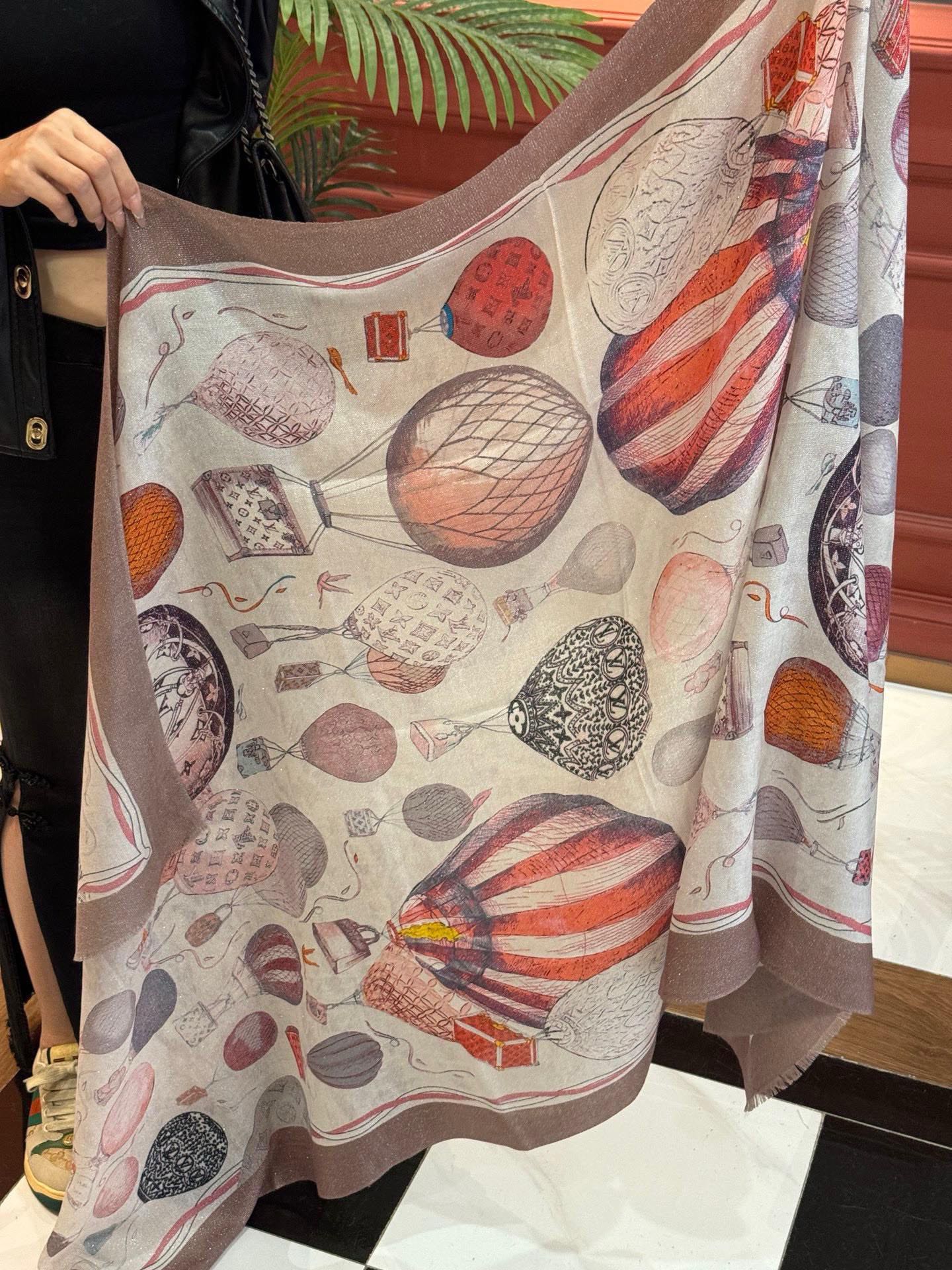 LV-2024-Длинный шарф с изображением воздушного шара-100-200-Коричневый