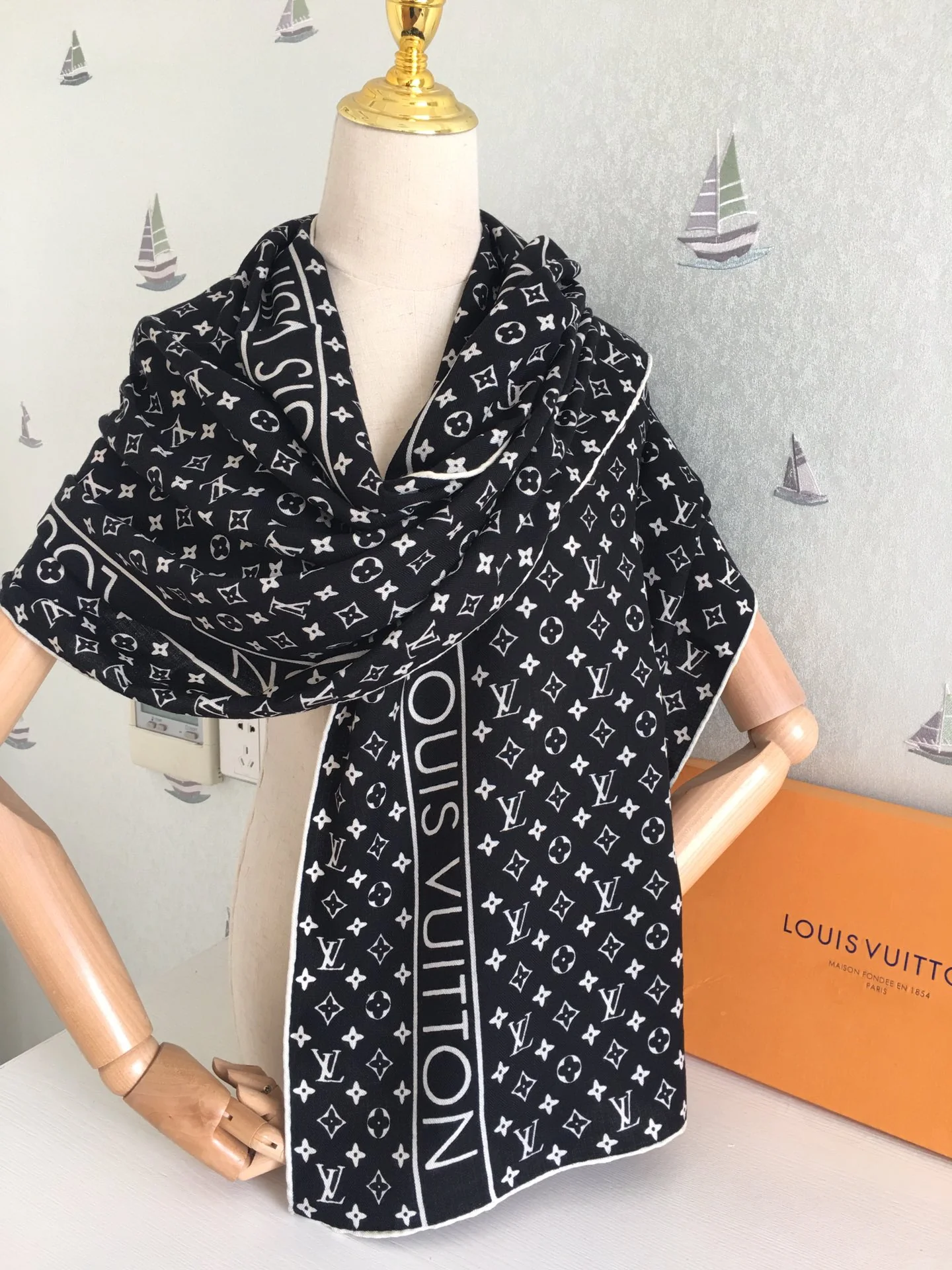 Кашемировый шарф LV в елочку - 65-200 см