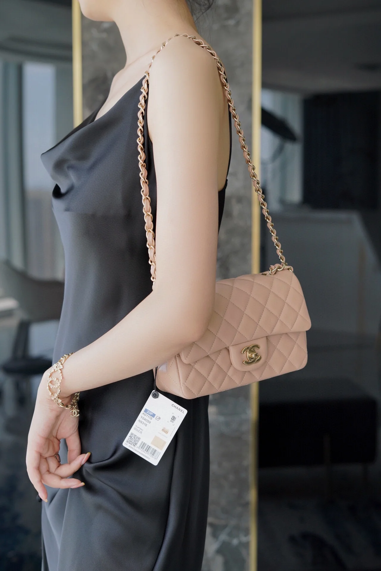 Chanel CF Mini 20cm - Milk Tea Apricot Lambskin with Light Gold Buckle - CF20