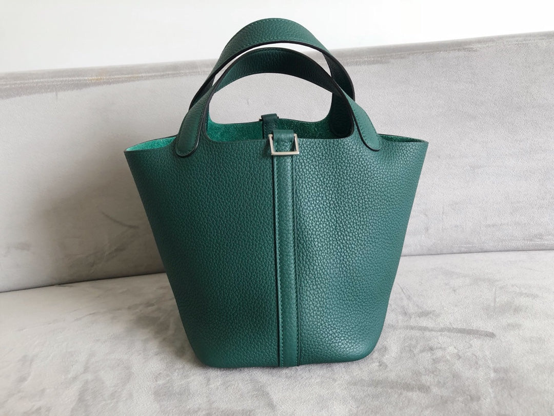 Часы Hermes Picotin 18tc цвета павлиньего пера с серебряной пряжкой