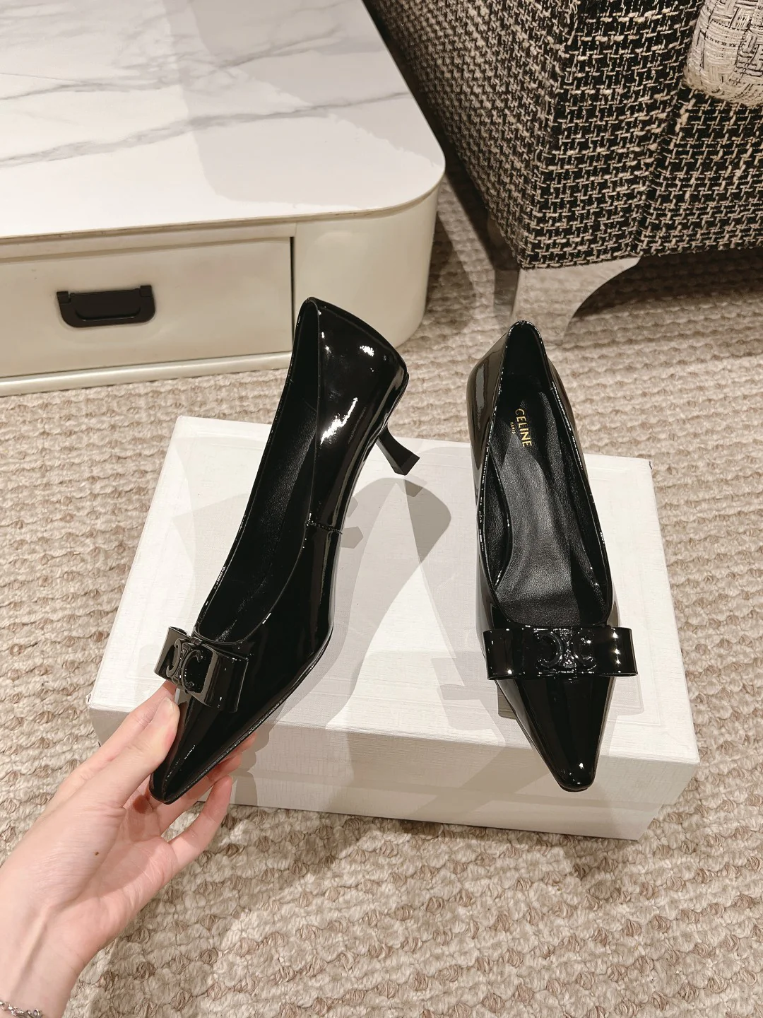 Лоферы на высоком каблуке Celine 2024 - черные