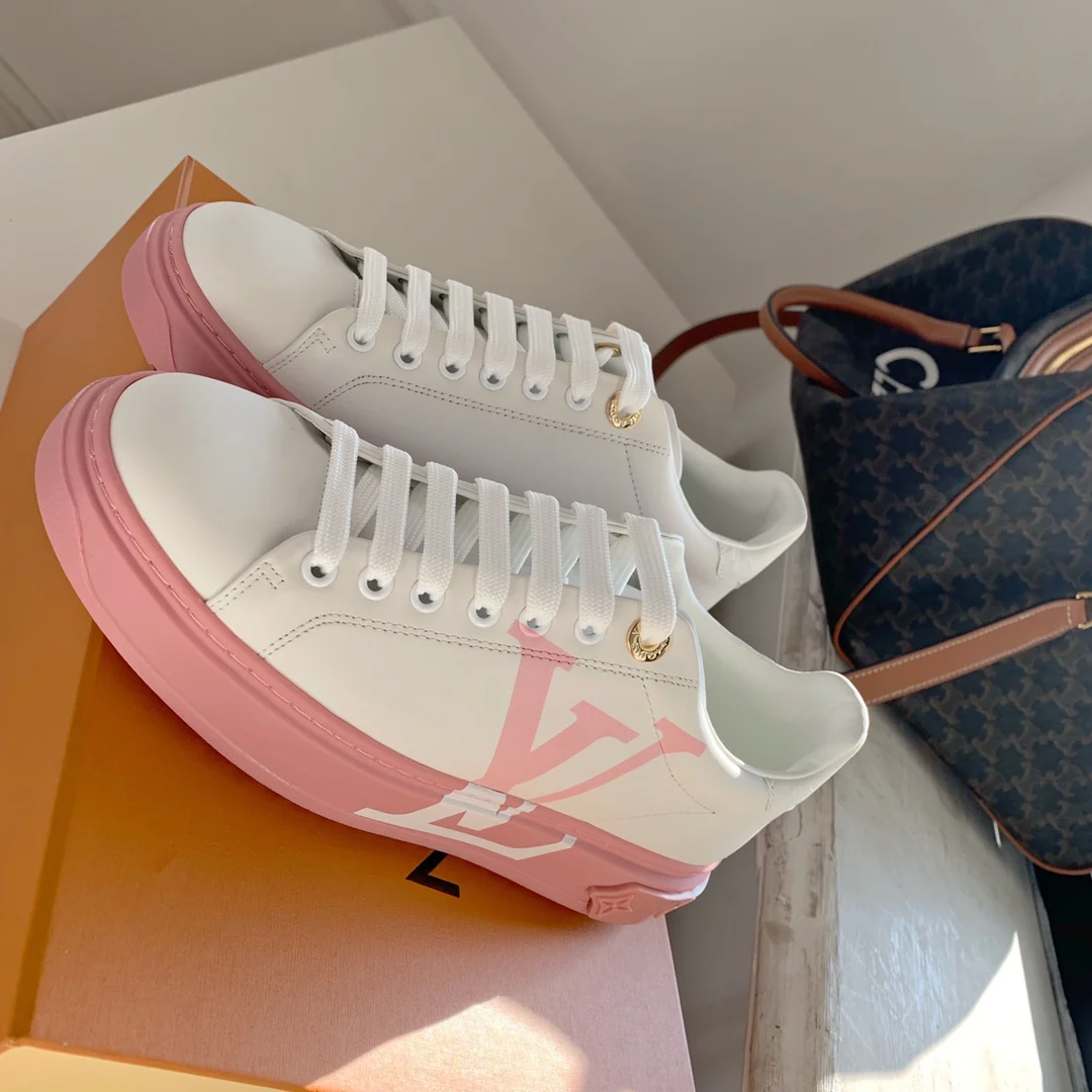 Обувь LV - LV Time Out - кроссовки - нежно-розовый цветовой блок - белые кроссовки на платформе