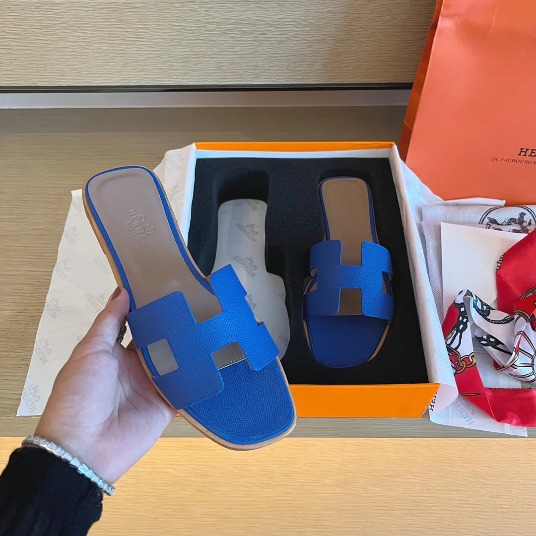 Тапочки Hermes-h на плоской подошве - серия с принтом пальм - 2