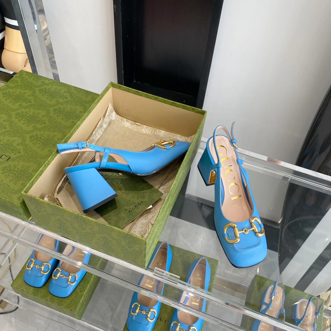 Ретро-сандалии Gucci на низком каблуке с квадратным носком - 1