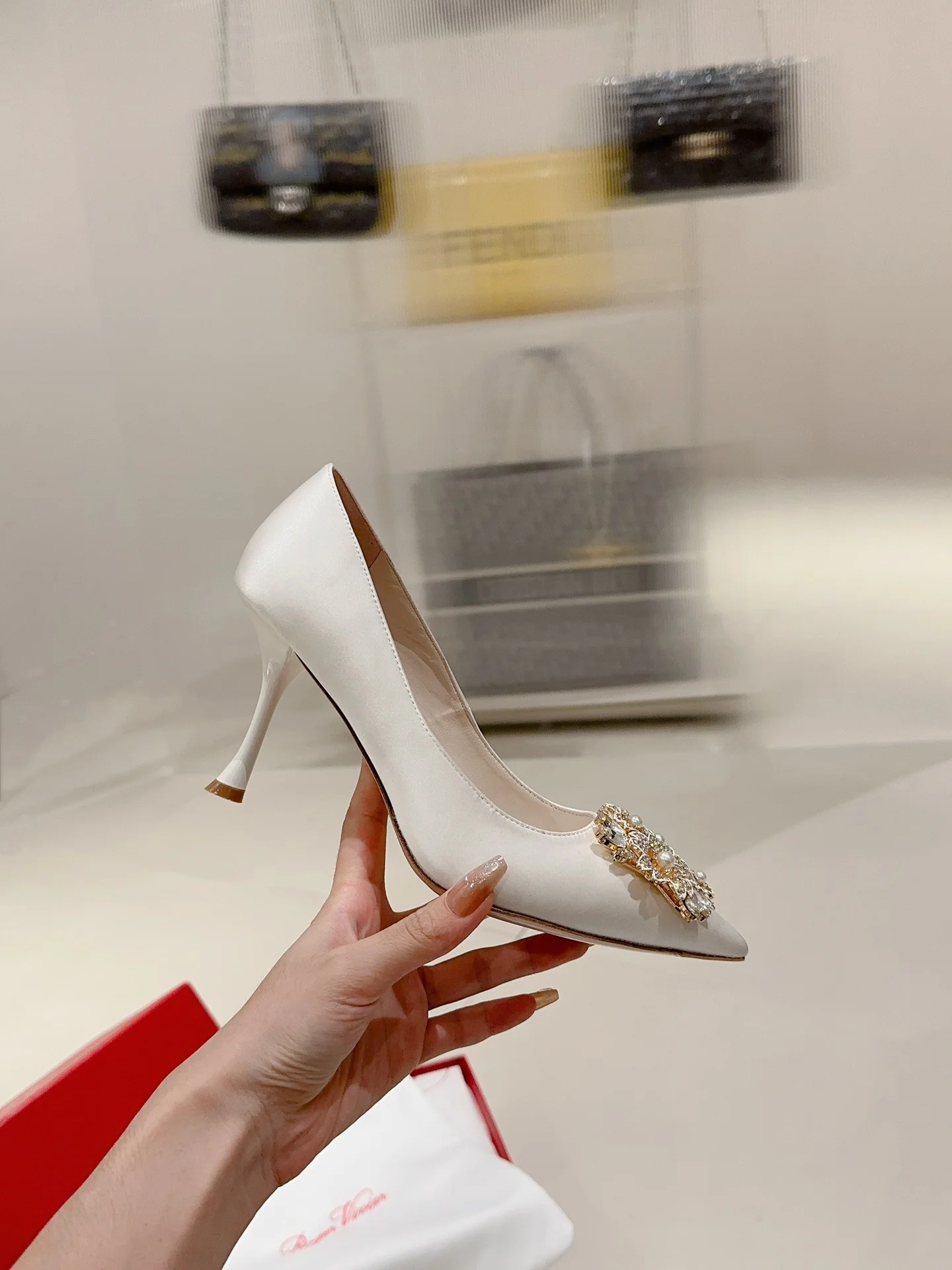 Туфли с квадратным носком и пряжкой - 2024 - Высокие каблуки - Белые