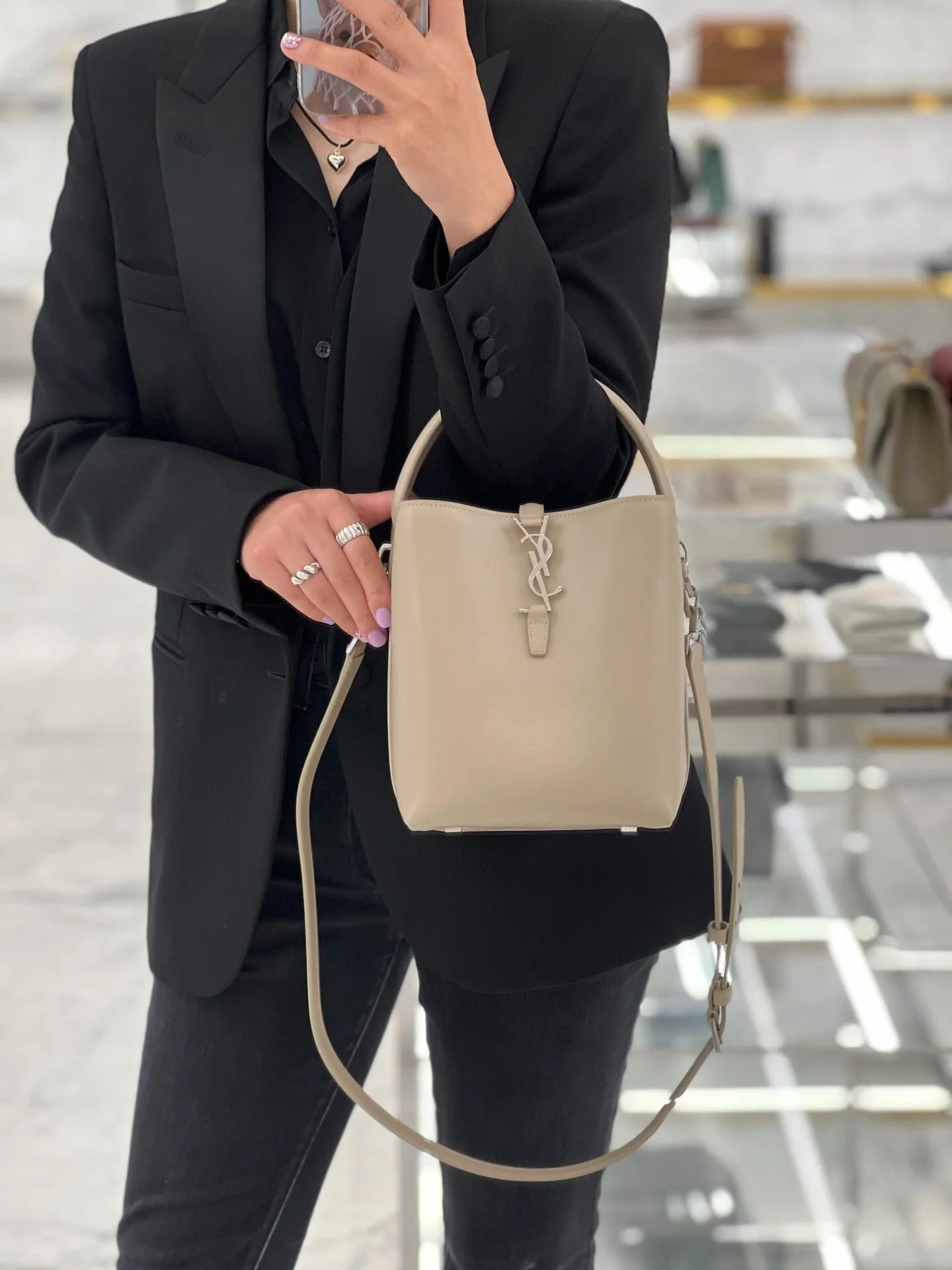 Сумка-ведро YSL Le 37 - Маленькая - Бежево-серый