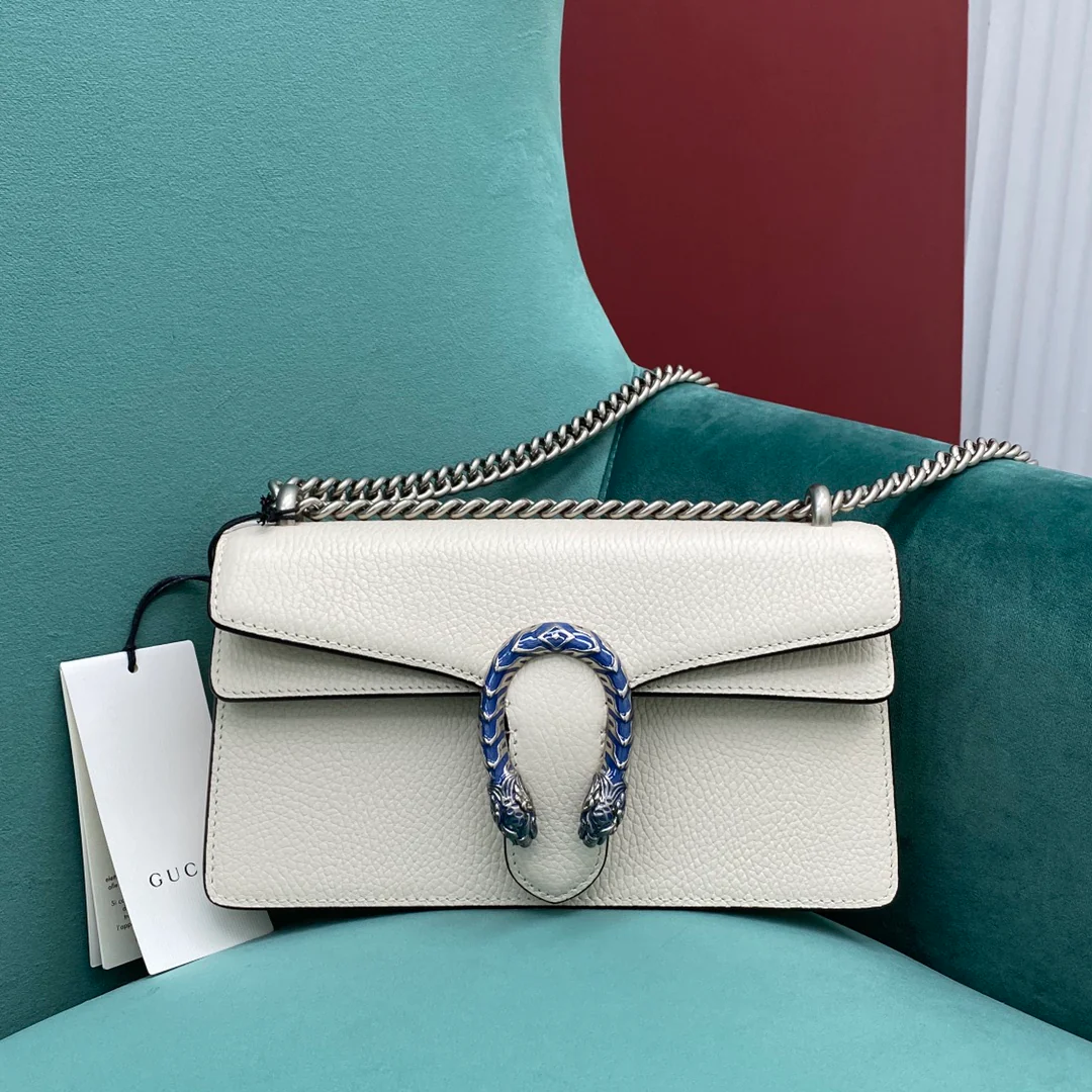 Сумка Gucci Dionysus белого цвета с зернистой текстурой - 25 см x 13 см x 5 см x 7 см