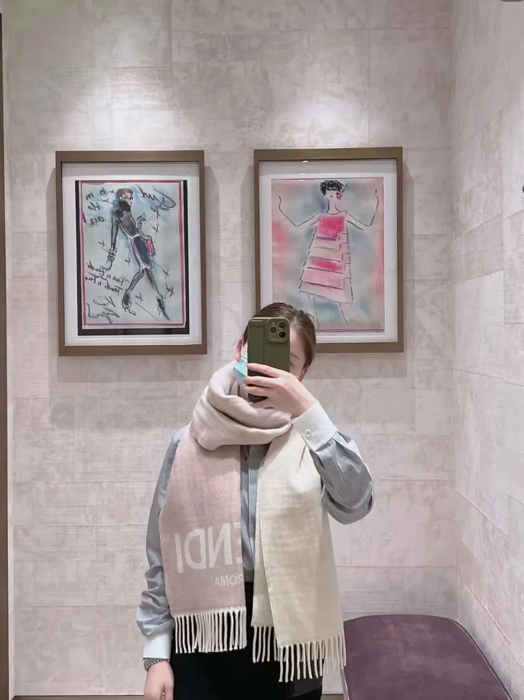 Двусторонний шарф Fendi с монограммой и градиентом - 35 см - 190 см - 78 см - Кашемир - 22 см - Шерсть - Розовый