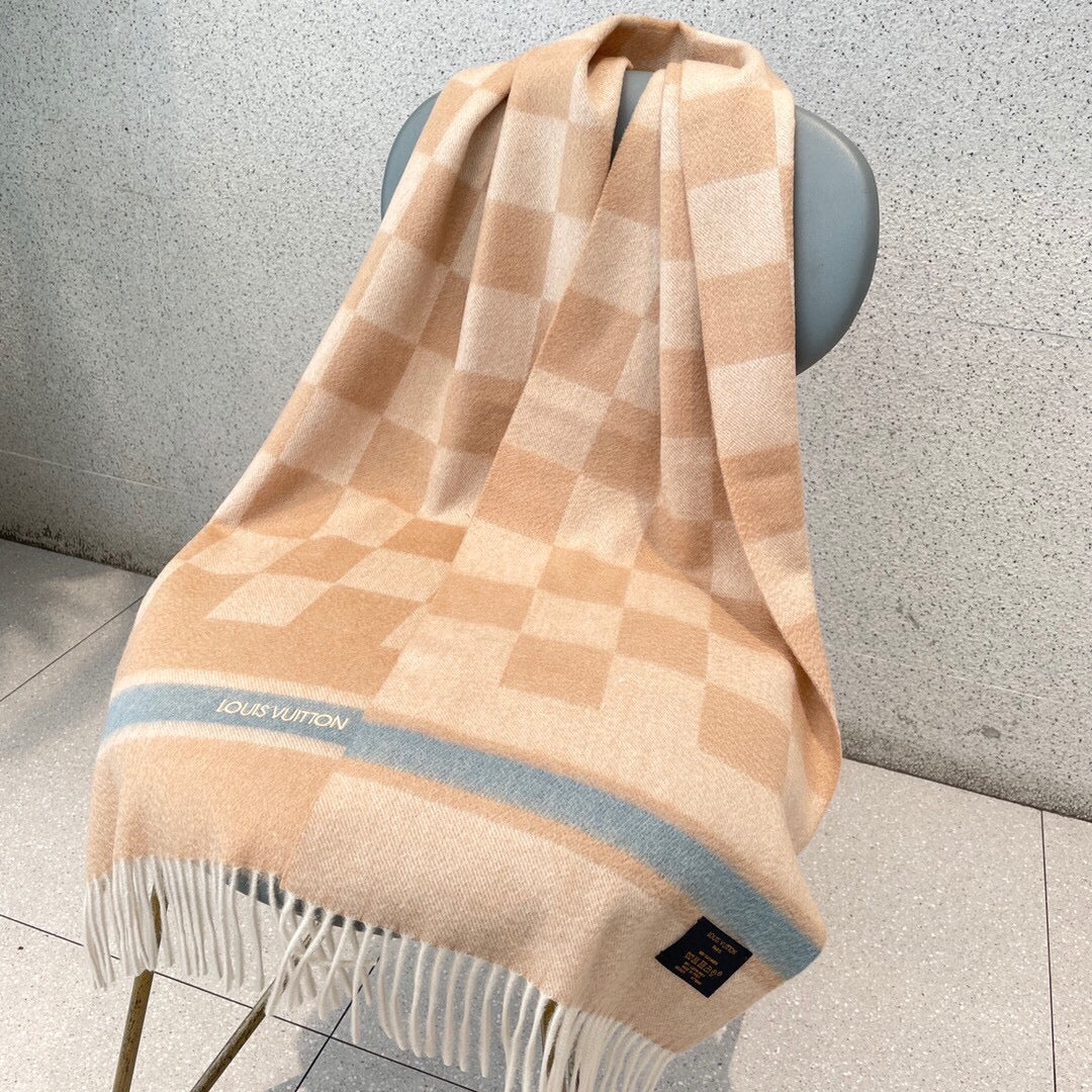 Шарф LV из чистого кашемира - 180 см - 32 см - бежевый