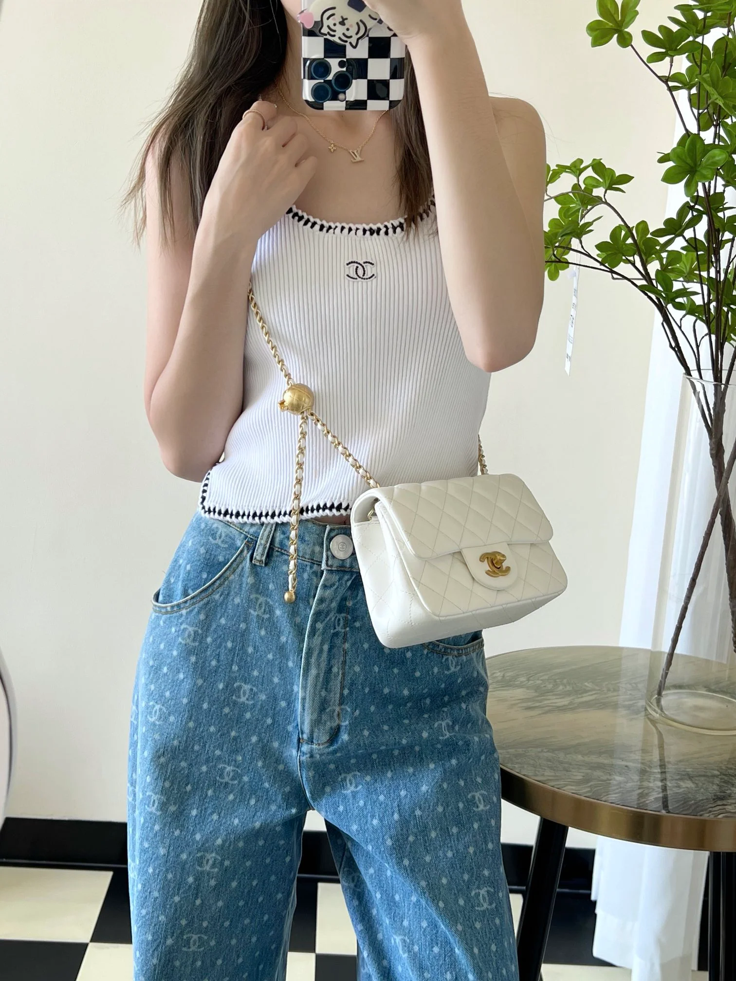 Chanel CF Gold Ball Square Fat Man - White