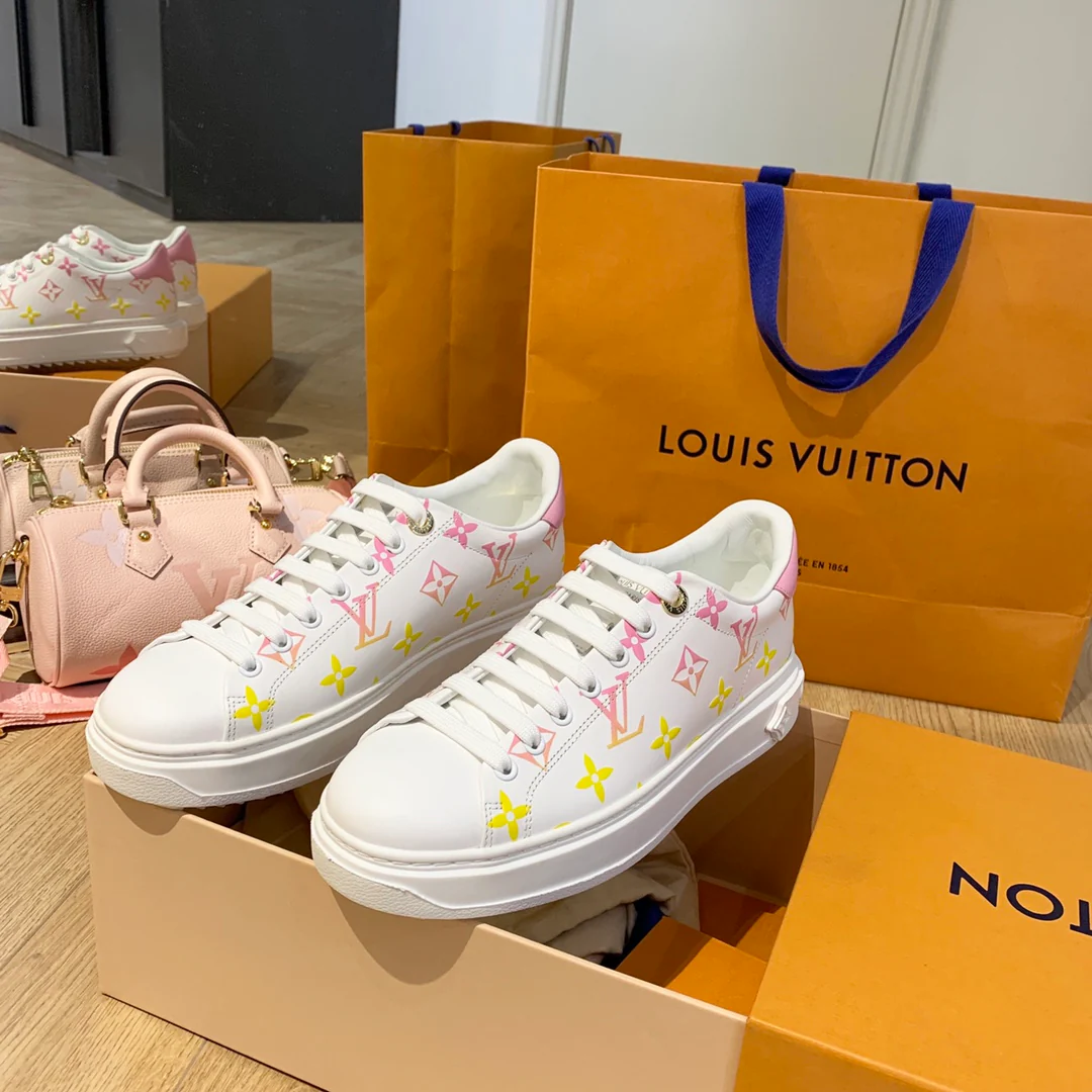 Обувь LV - LV - белые кроссовки - розово-желтый градиент