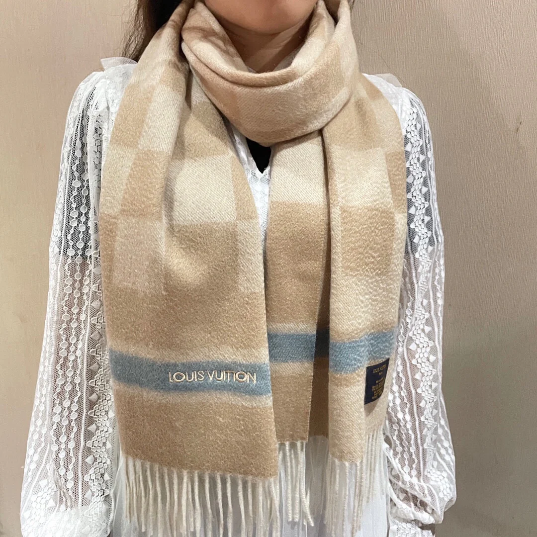 Шарф LV из чистого кашемира - 180 см - 32 см - бежевый