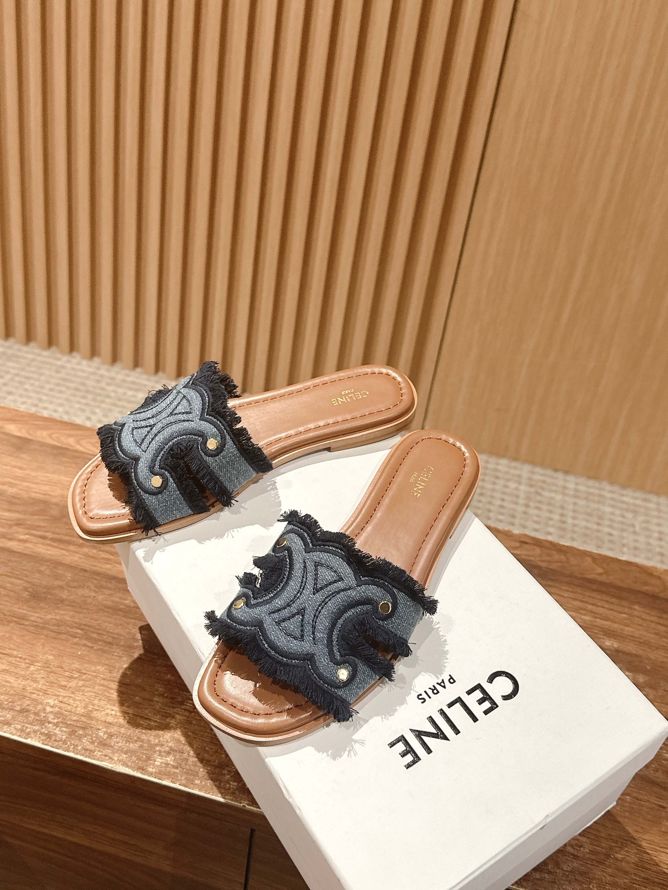 Тапочки Celine Arc de Triomphe - джинсово-синие