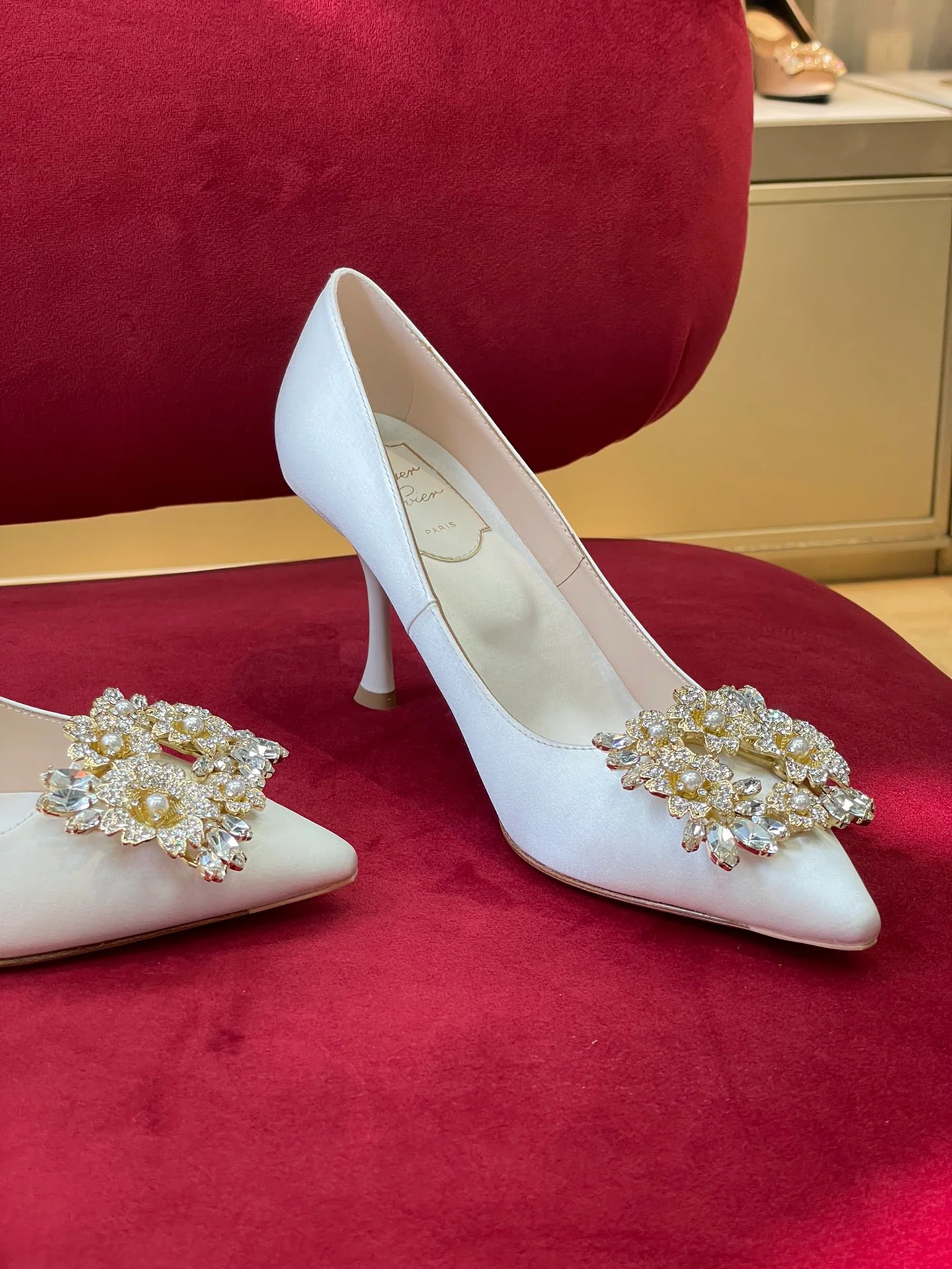 Туфли RV Shoes - ручная работа со стразами Swarovski - на высоком каблуке - белые