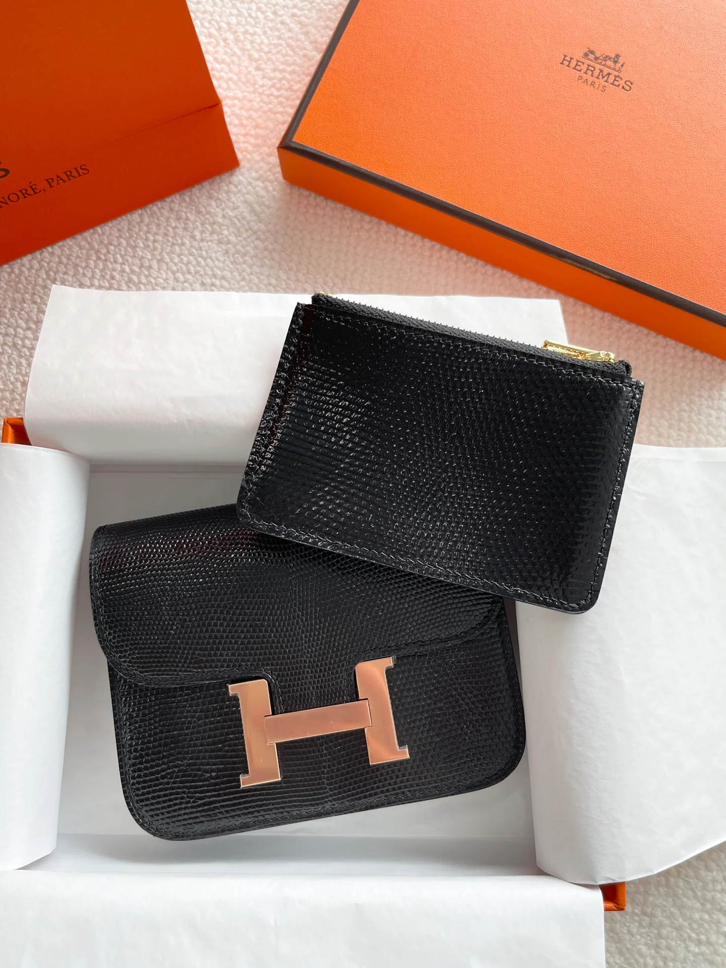 Hermes Constance Slim из кожи ящерицы с пряжкой из розового золота