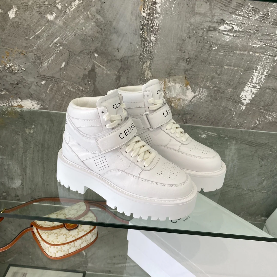 Новинка 2022 года от Celine - Высокие кроссовки - Классический баскетбольный стиль - Белые