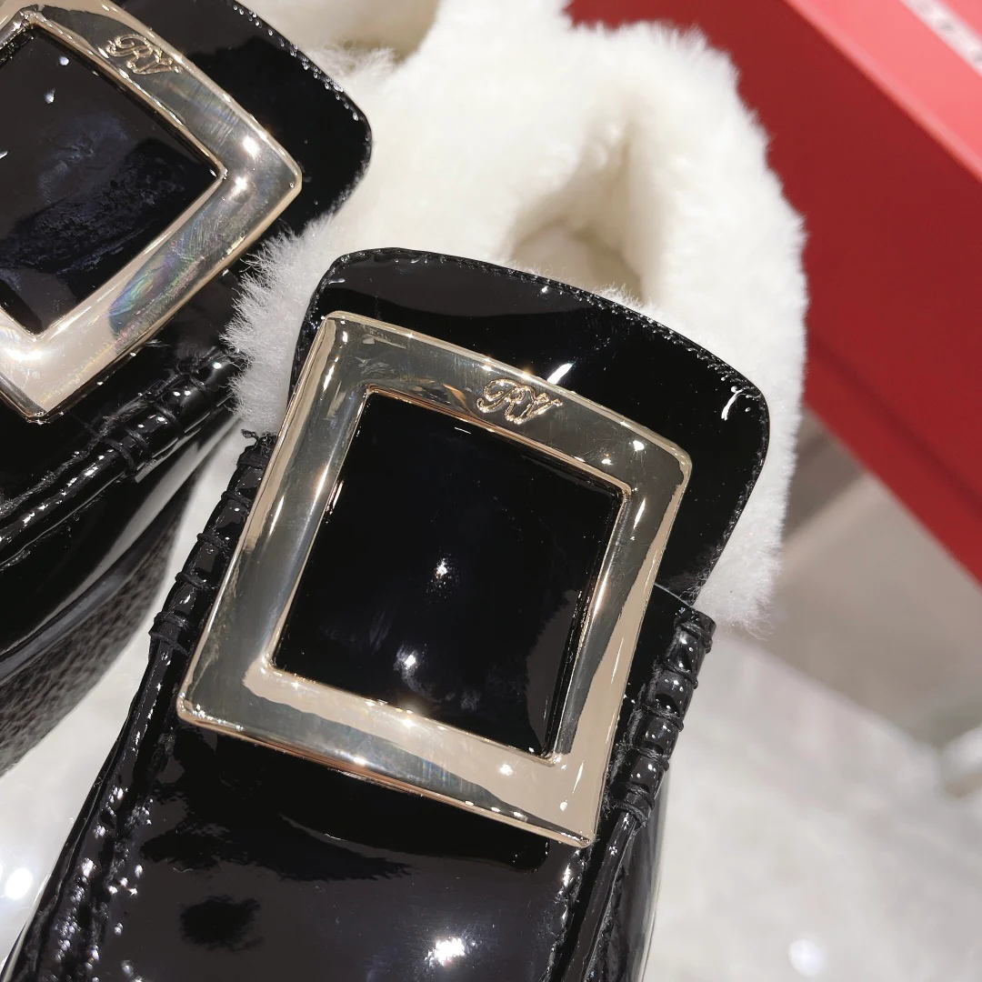 Новые флисовые лоферы на толстой подошве с квадратными пуговицами, осенне-зимняя коллекция RV.