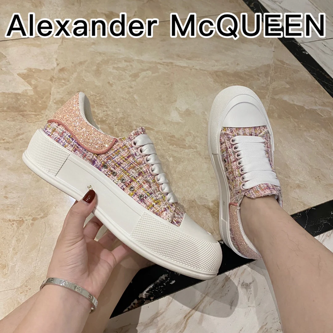 McQueen - Верх из шерсти - Подошва сзади - Кедны - Блестки - Розовый