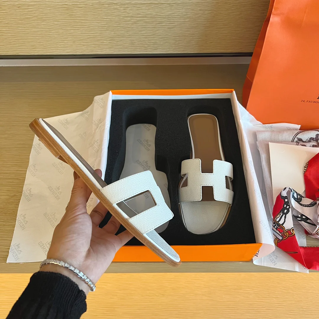 Тапочки Hermes-h на плоской подошве - серия с принтом пальм - 3