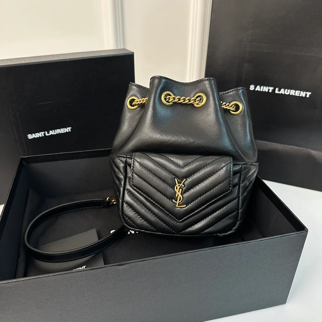 Рюкзак YSL Joe - Стеганый рюкзак - Черный с золотой пряжкой - Мини