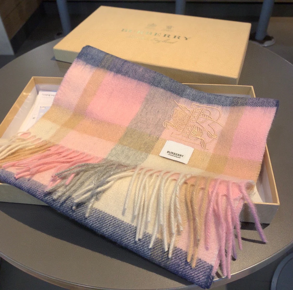 Флисовый шарф Burberry в клетку - Размер 35 - 180 см - Светло-голубой