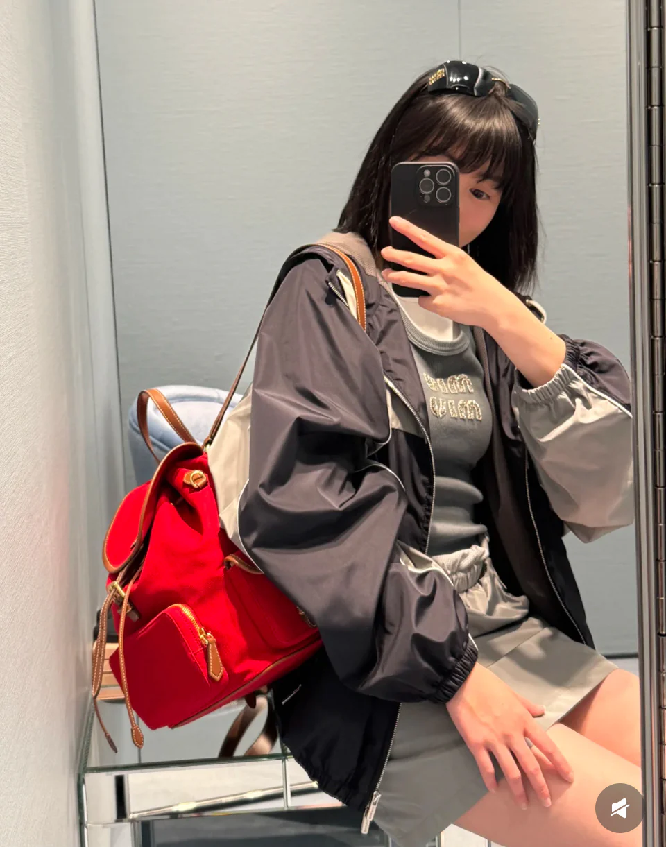 Рюкзак Miu Miu из канваса и кожи — красный (образ представлен отдельно)