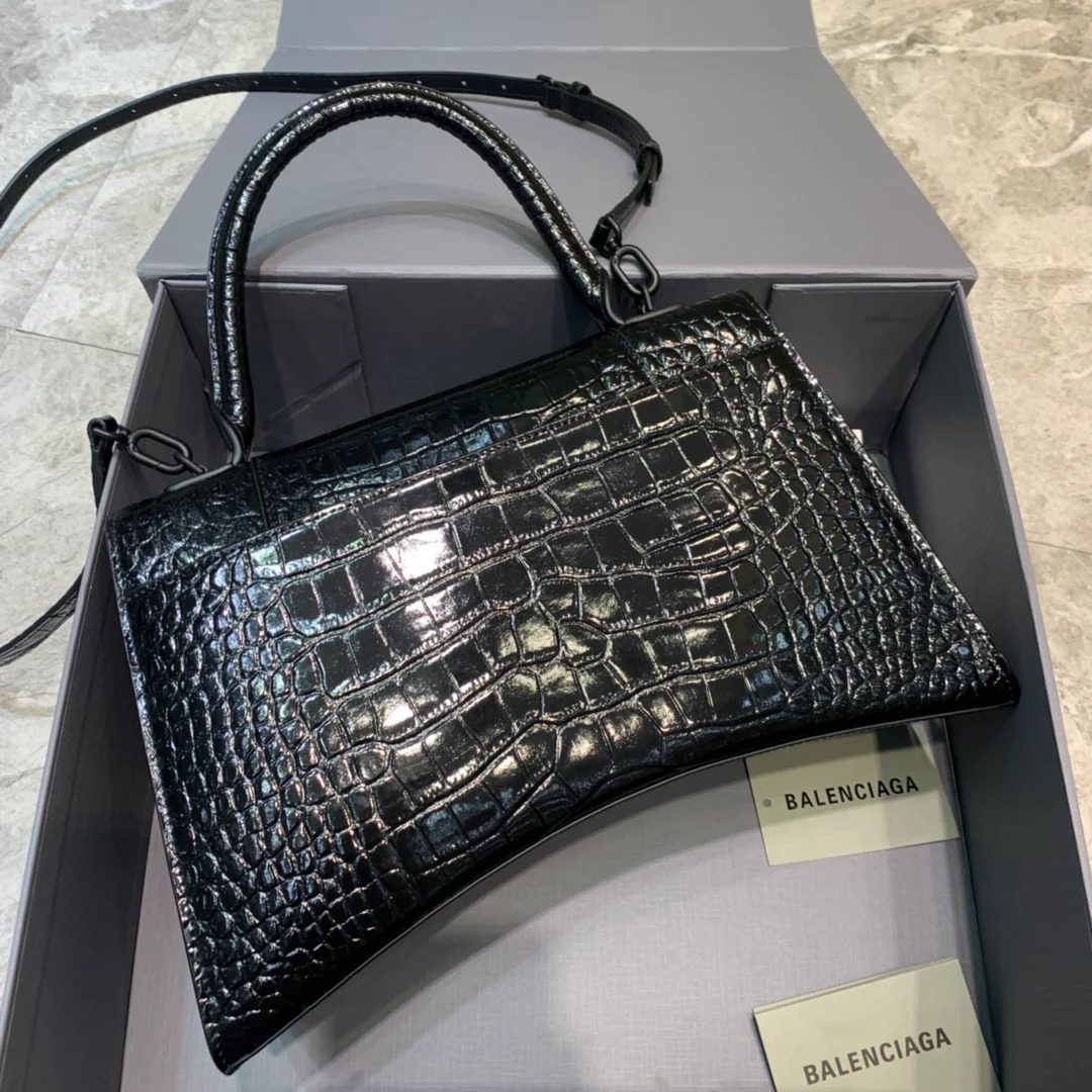 Сумка Balenciaga Hourglass - Новая, большой размер - Черная пряжка из крокодиловой кожи