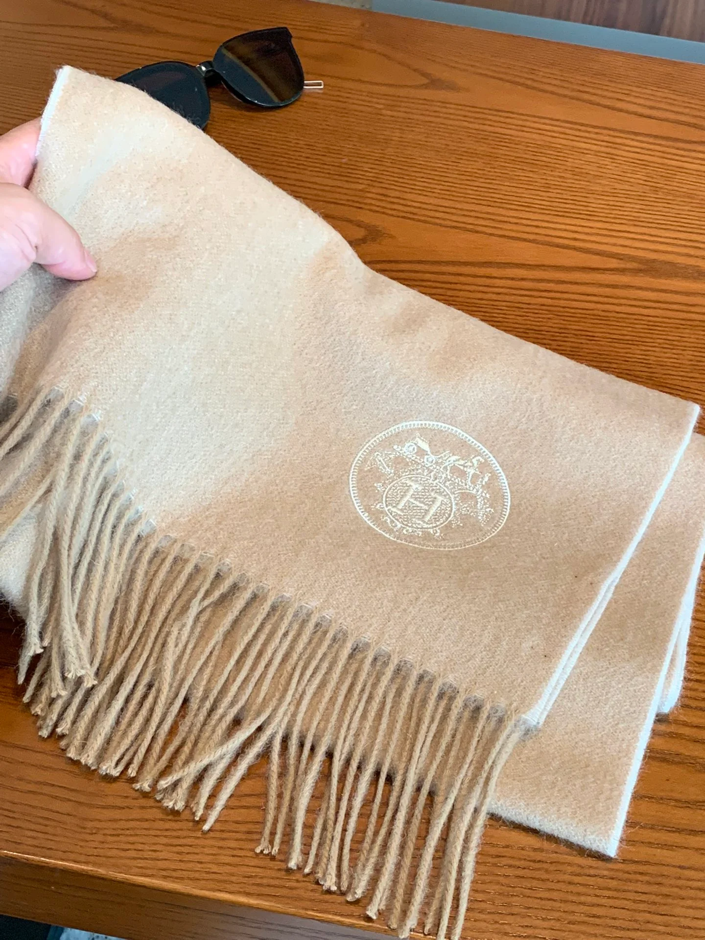 Двусторонний кашемировый шарф Hermes - 180-35 см