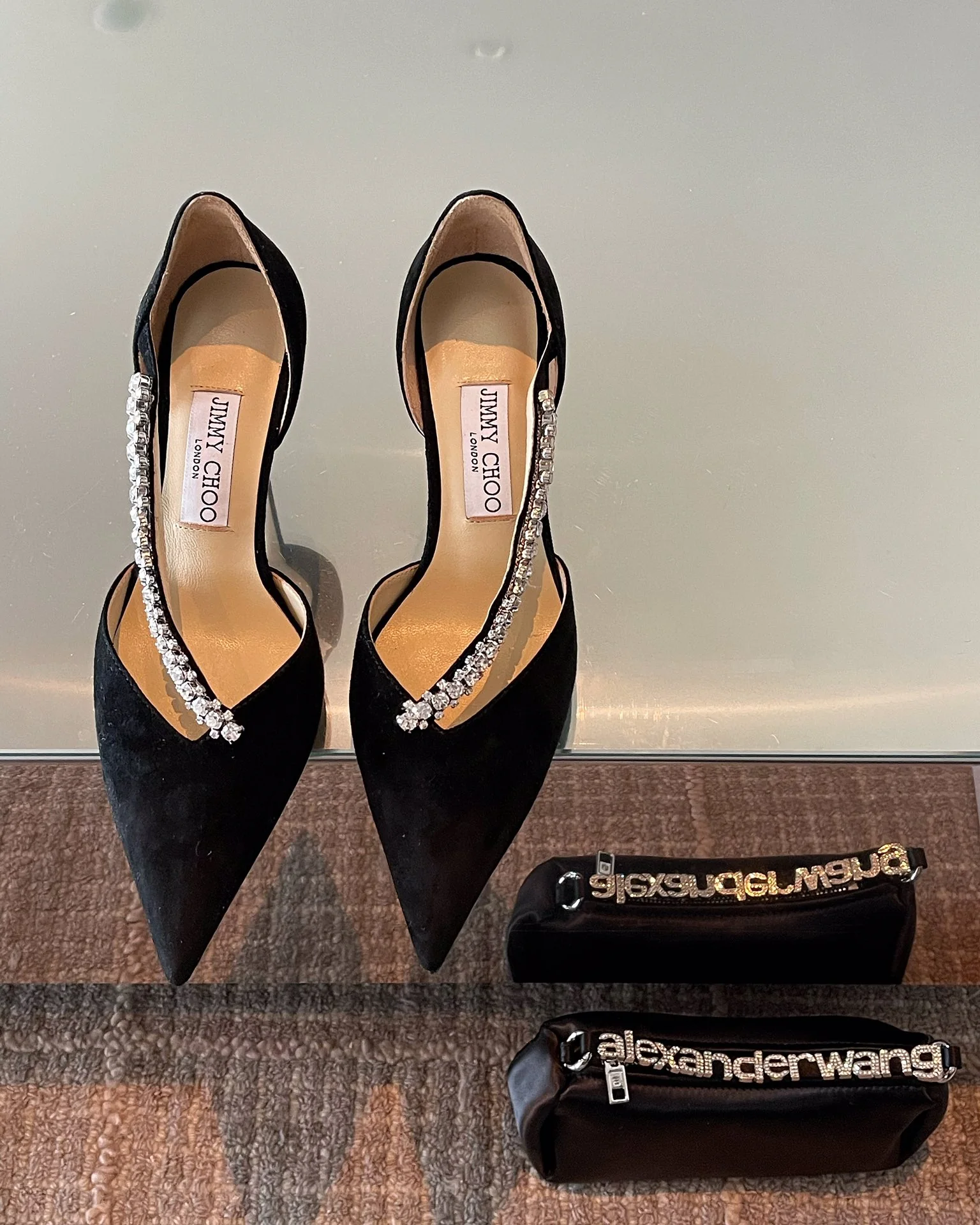 Туфли на высоком каблуке Jimmy Crystal Velvet в стиле Чо Чжа-хён - 8-5 см