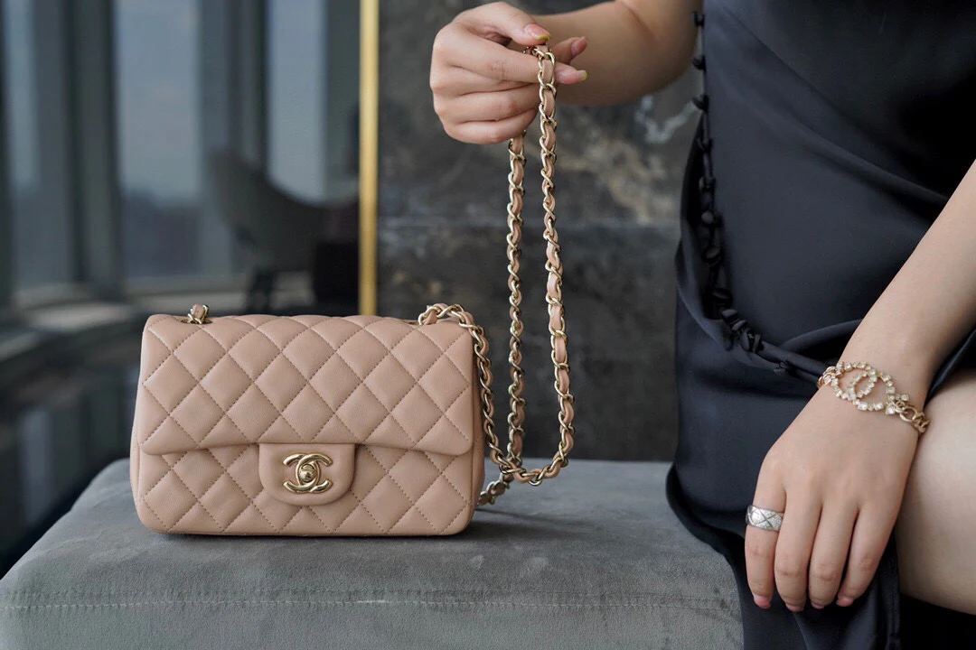 Chanel CF Mini 20cm - Milk Tea Apricot Lambskin with Light Gold Buckle - CF20