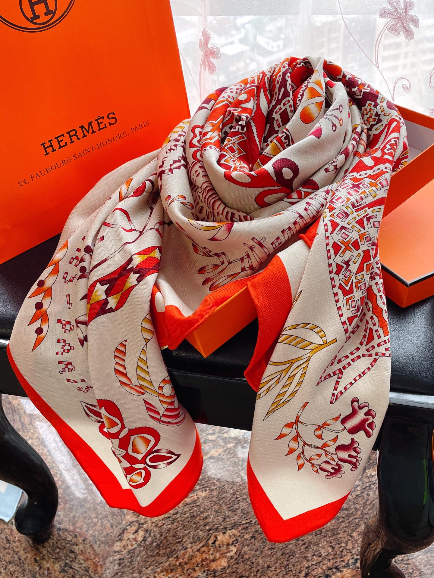 Шарф Hermes ?В ожидании Улисса? — 140 см — 70% кашемир — 30% шелк