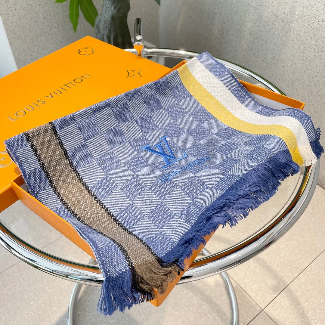 LV - Кашемировый шарф премиум-класса - 180 см - 32 см - 100% кашемир - Светло-голубой