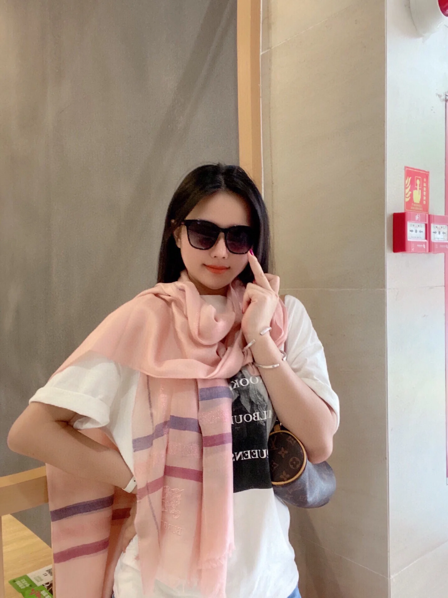 Шарф Burberry с вышитой лошадью - 90-200 см - Кашемир - Розовый