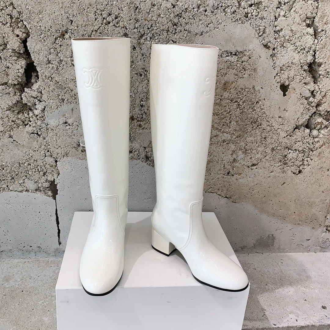 Ботинки Celine на низком каблуке 2024 года — белые