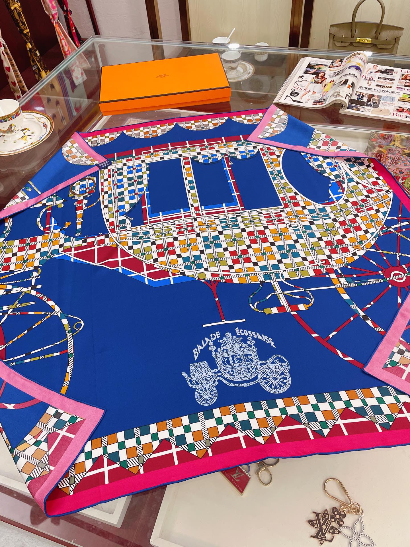 Шотландский странствующий шарф Hermes - 90-100 см - Твиловый шелк