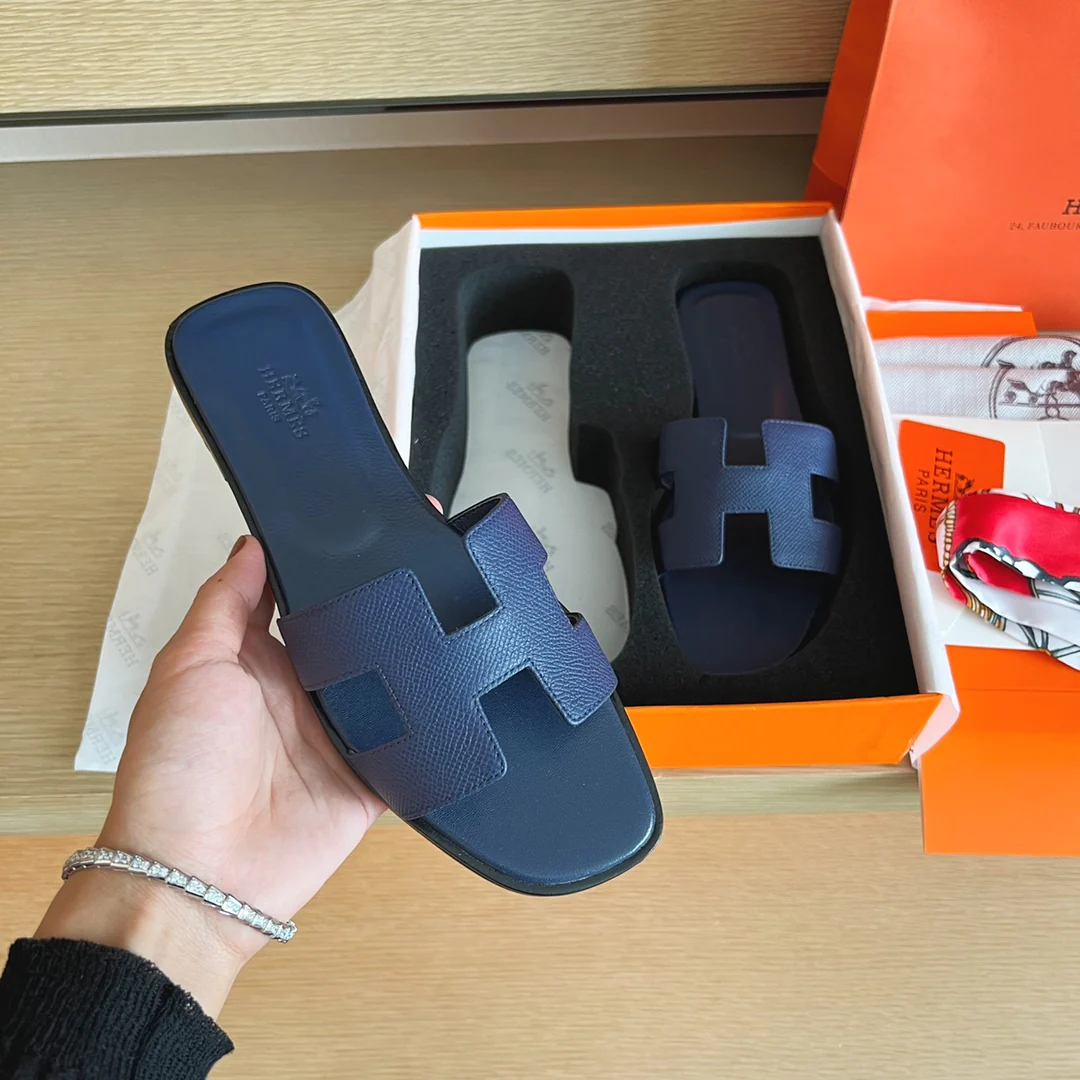 Тапочки Hermes H на плоской подошве - серия с принтом пальмовых листьев - подошва с полным покрытием - 2 шт.