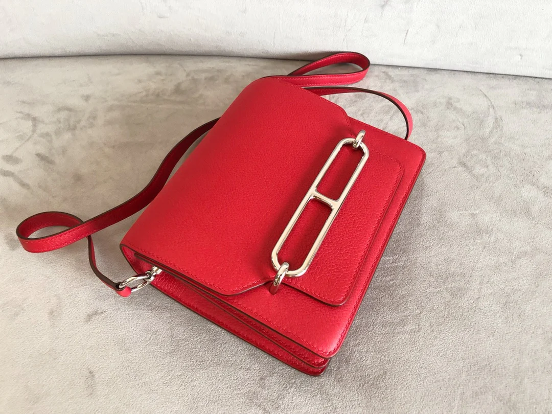 Hermes Roulis 19 темно-красный с серебряными пряжками