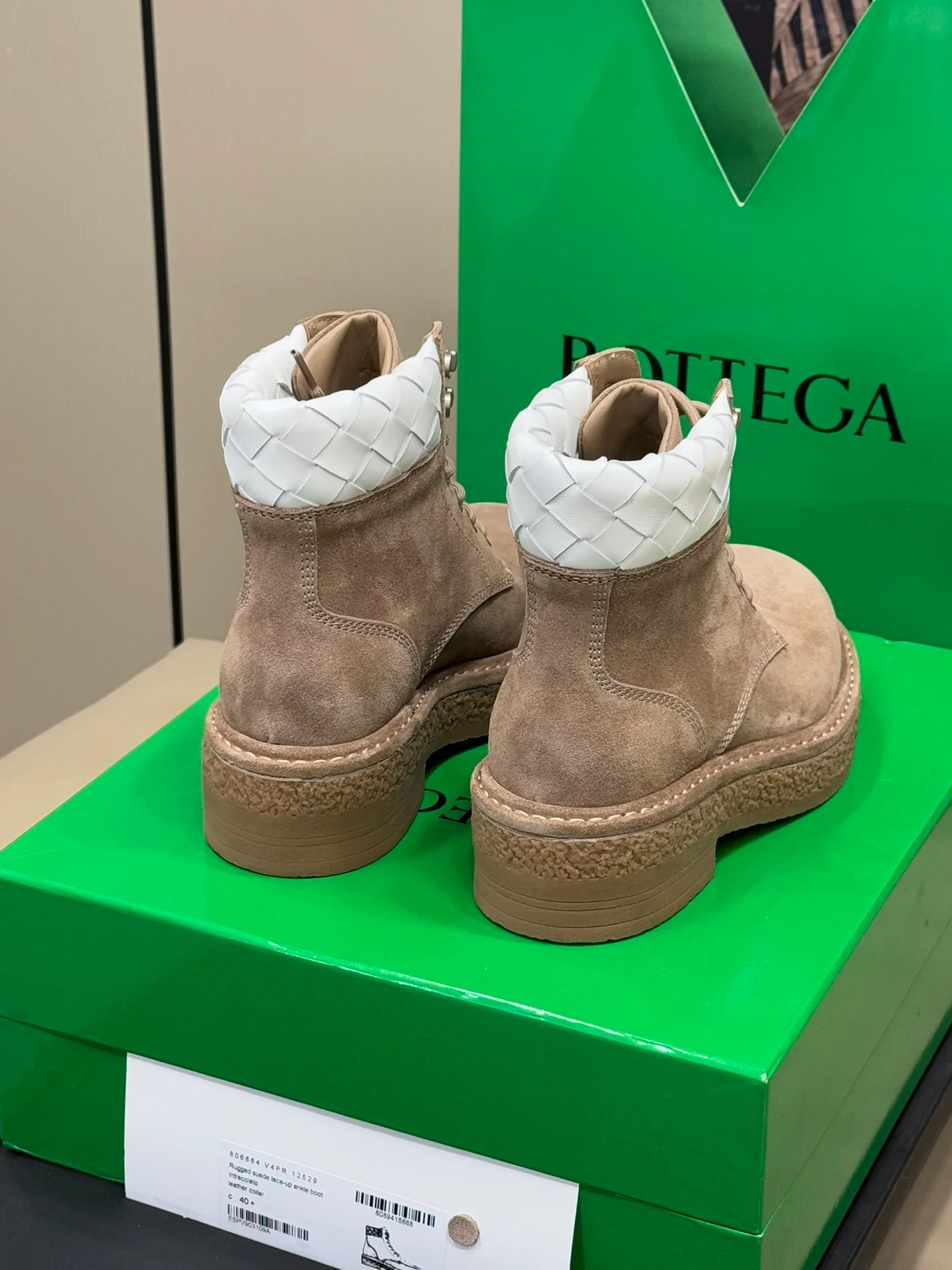 Замшевые ботинки BV-2024 в клетку - темно-коричневые