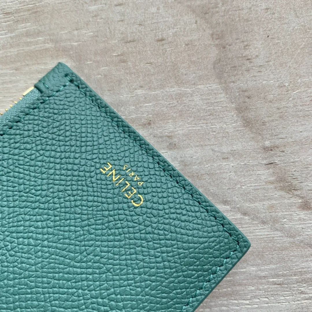 Кардхолдер Celine из зернистой телячьей кожи с застежкой-молнией - бирюзовый