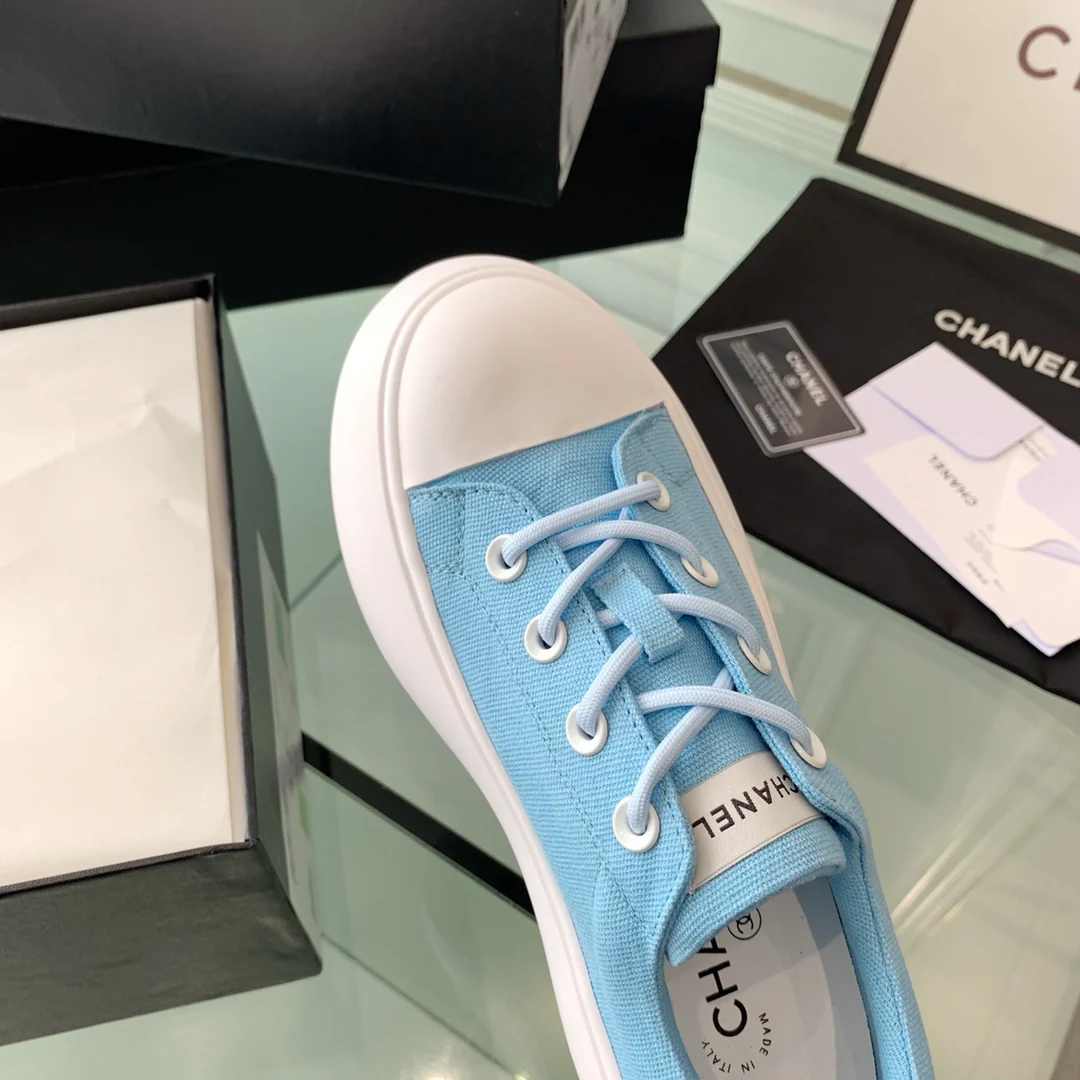 Туфли Chanel 2022 на платформе в форме лампочки - парусиновые - платформа 5 см - 1