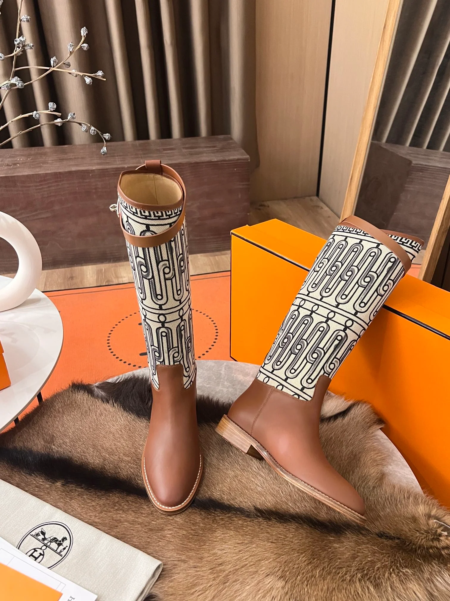 Кожаные сапоги Hermes Rider 2024 - Кофейно-коричневый