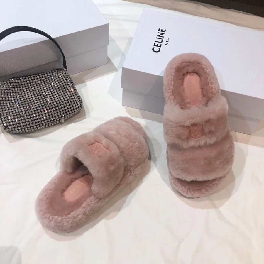 Обувь Celine - Пушистые тапочки Celine - порошок сушеных роз