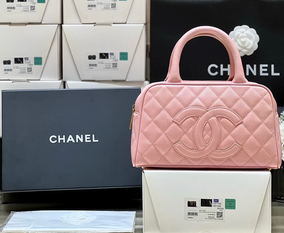 Винтажная сумка-боулинг Chanel из икорной кожи — розовая — выбор Дженни