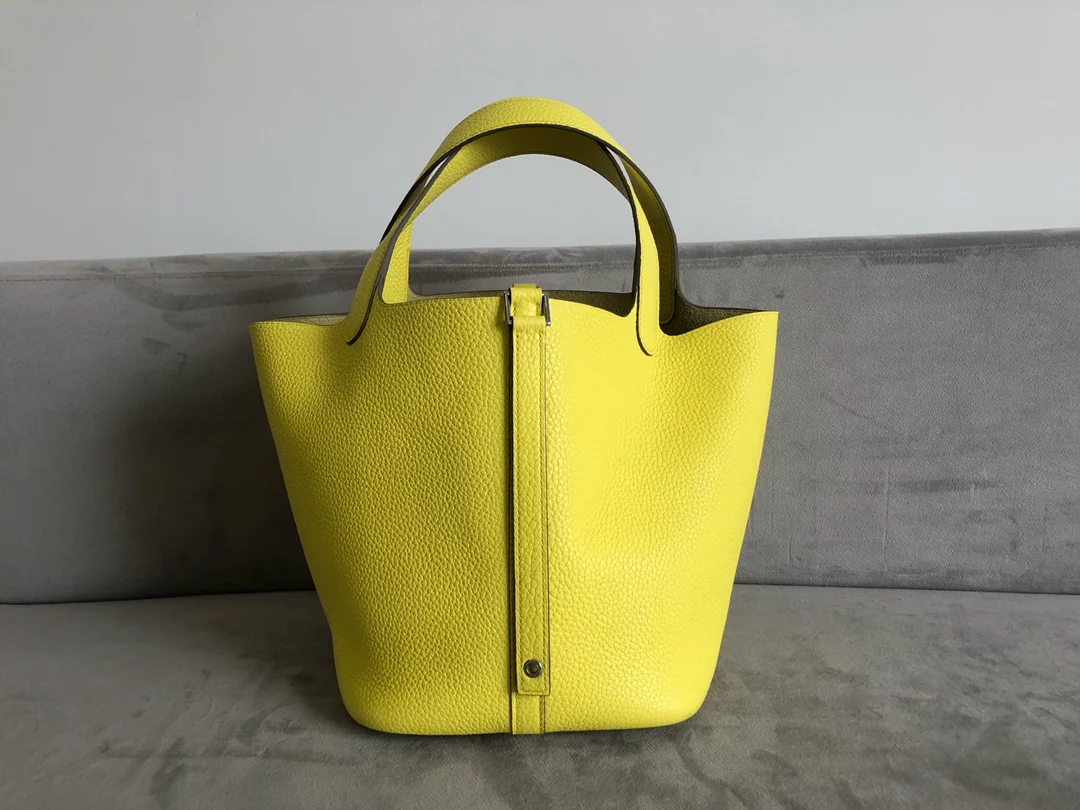 Hermes Picotin 18tc Лимонно-желтая серебряная пряжка