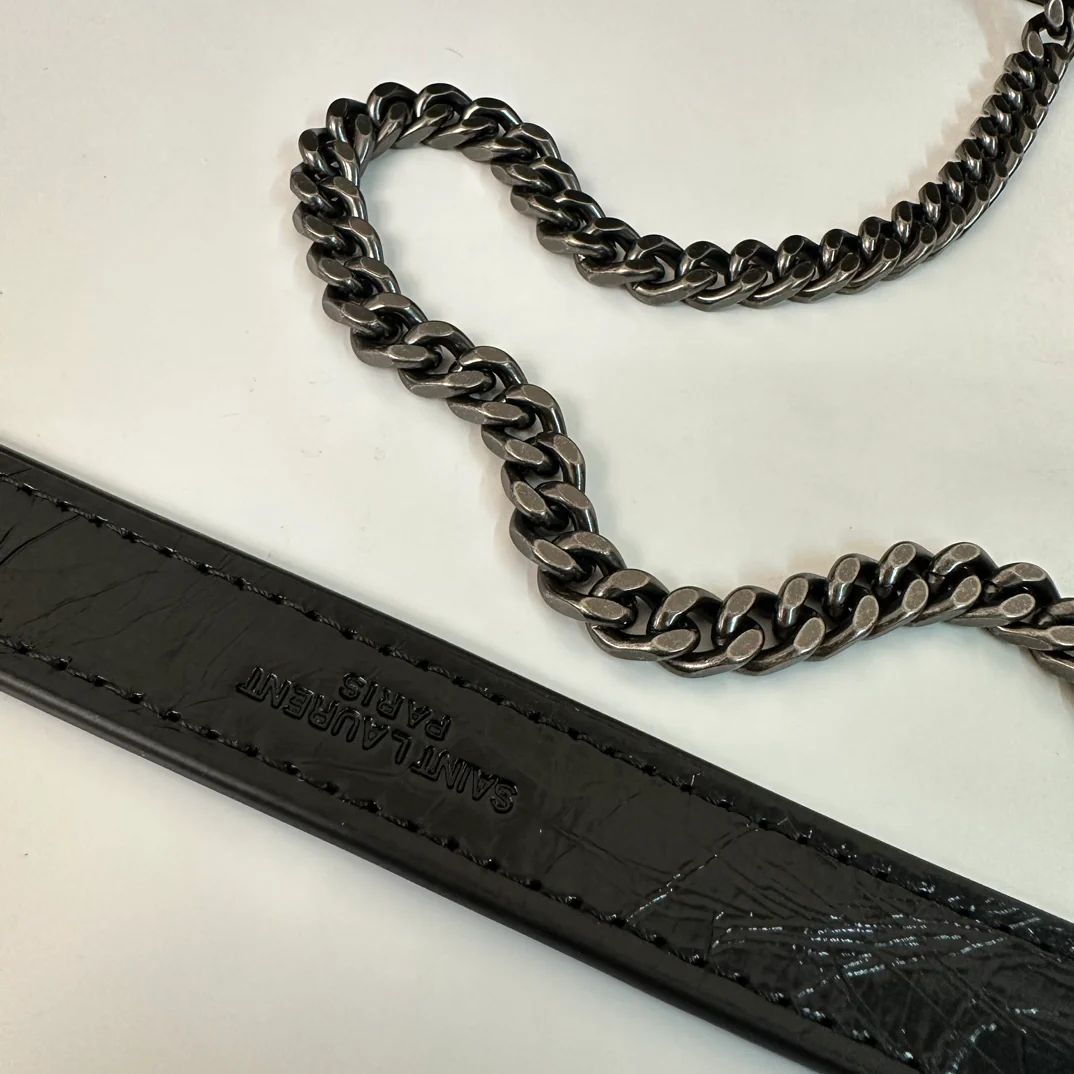 YSL-niki-baby-22cm-leather-black antique silver chain