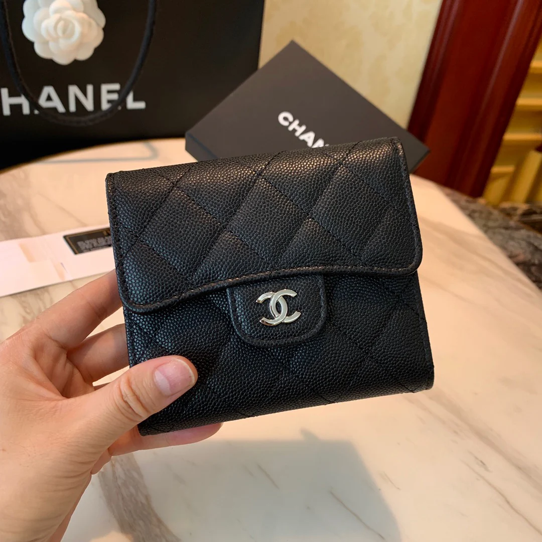 Кошелек Chanel Classic Bulb Pattern - CF - черный с серебряной пряжкой