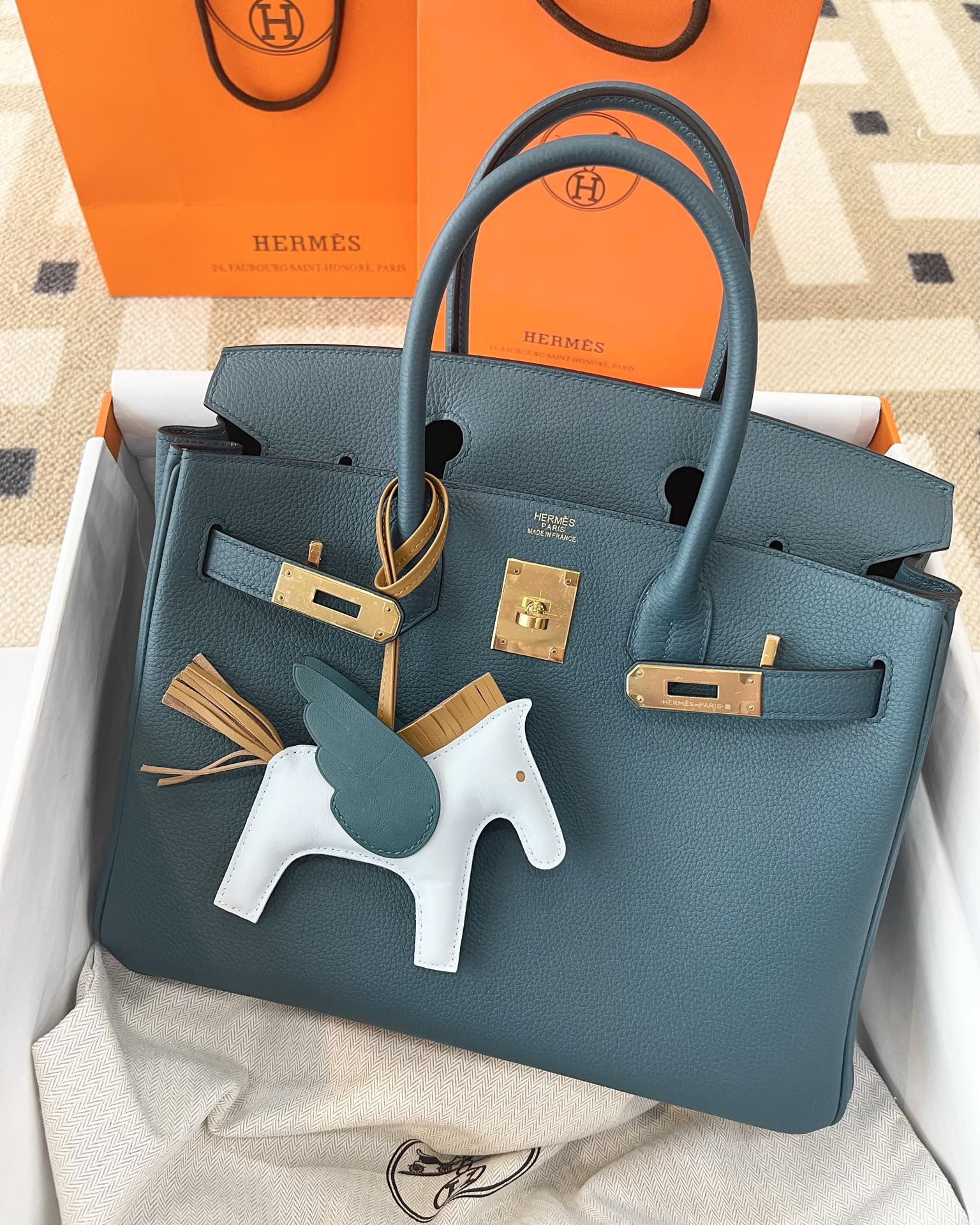 Hermes Birkin 30 Togo W0, цвет ?Босфор?, с золотой пряжкой